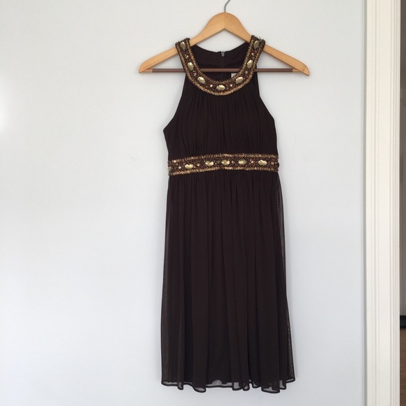 EUC Cache short brown beaded formal cocktail dress - Picture 1 of 6